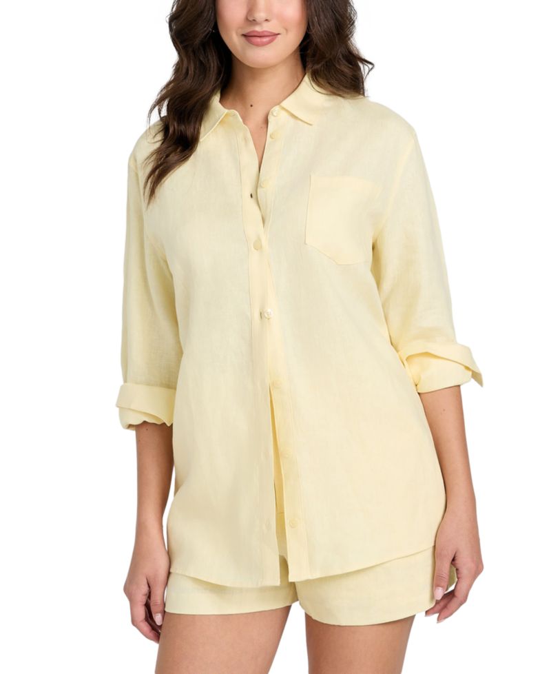 Women's Long-Sleeve Linen Button-Up Shirt