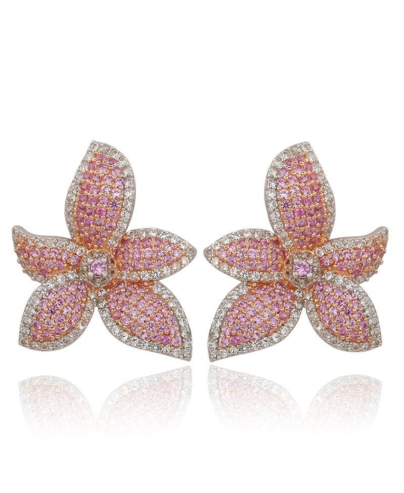 Suzy Levian Sterling Sapphire & Sapphire Flower Earrings