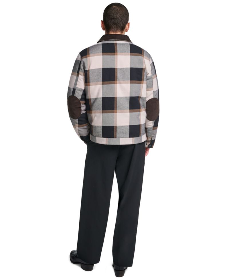 Men's Plaid Cord Details Shirt Jacket