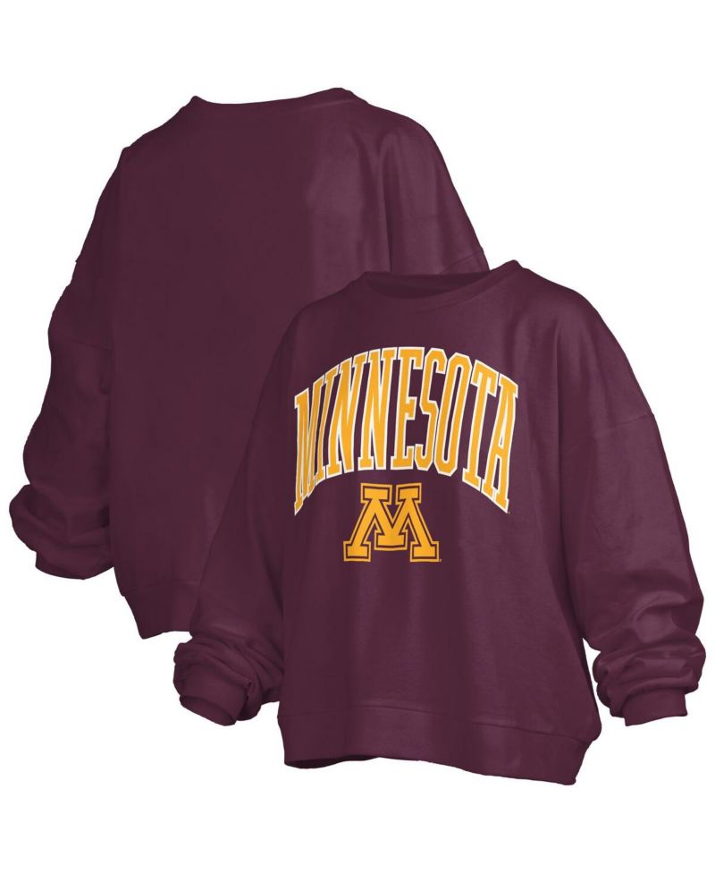 Women's Maroon Minnesota Golden Gophers Janise Arch Over Logo Waist Length Oversized Pullover Sweatshirt