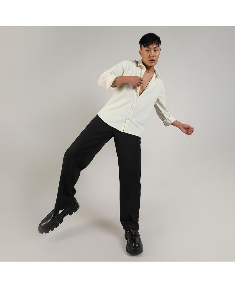 Men's Pale Yellow Stripe-Creased Shirt