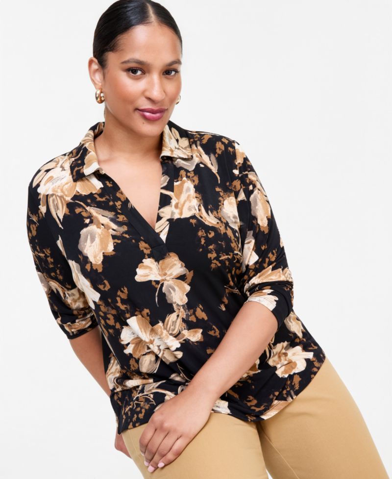 Plus Size Johnny-Collar Top
