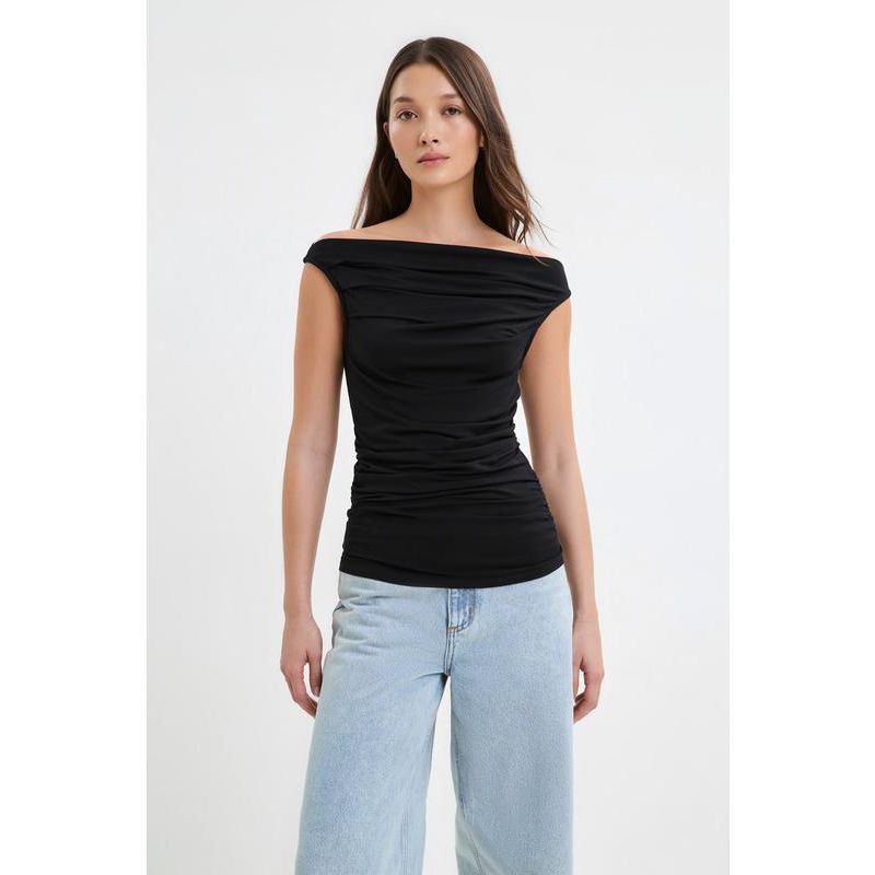 Women's Cooper Sleeveless Gathered Convertible Boat-Neck Jersey Top