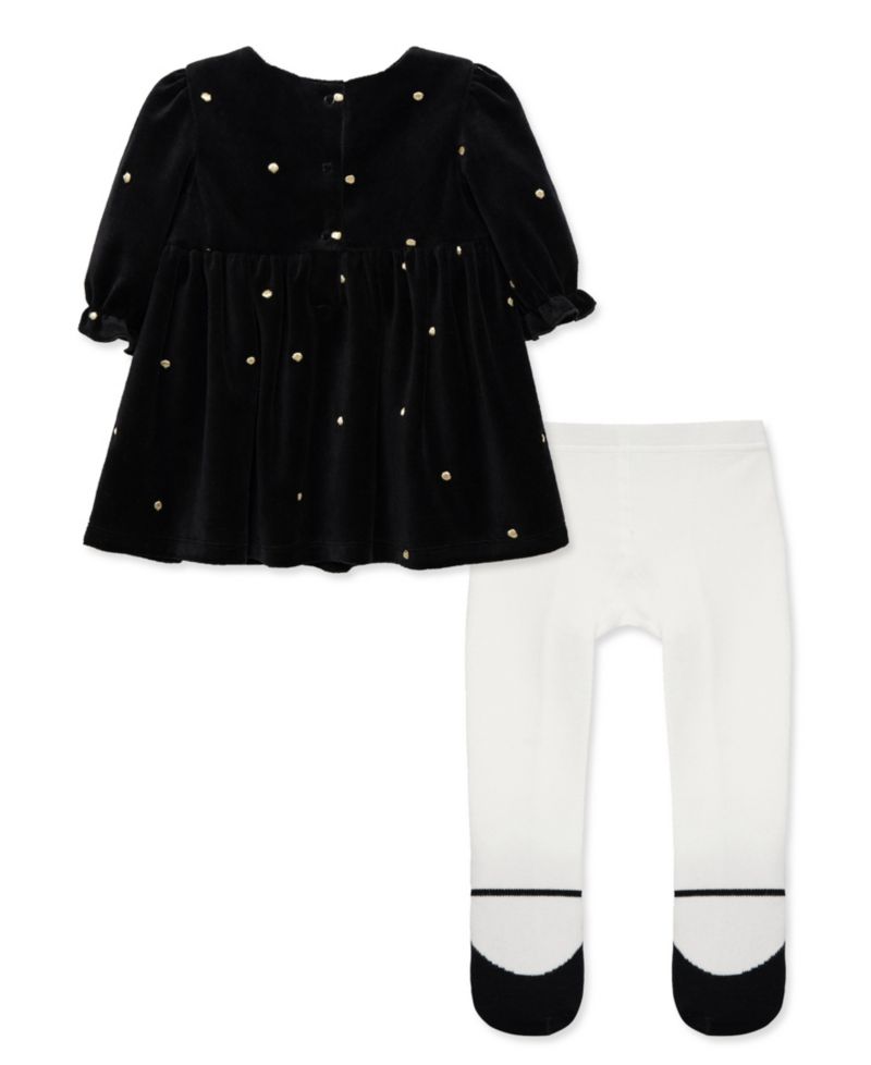 Baby Girls' Gold Dot Mesh Long-Sleeve Dress and Tights, 2-Piece Set