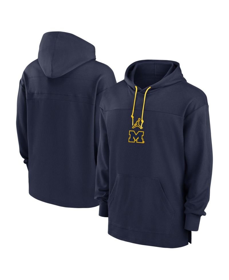 Men's Navy Michigan Wolverines 2024/25 Sideline Jersey Performance Pullover Hoodie
