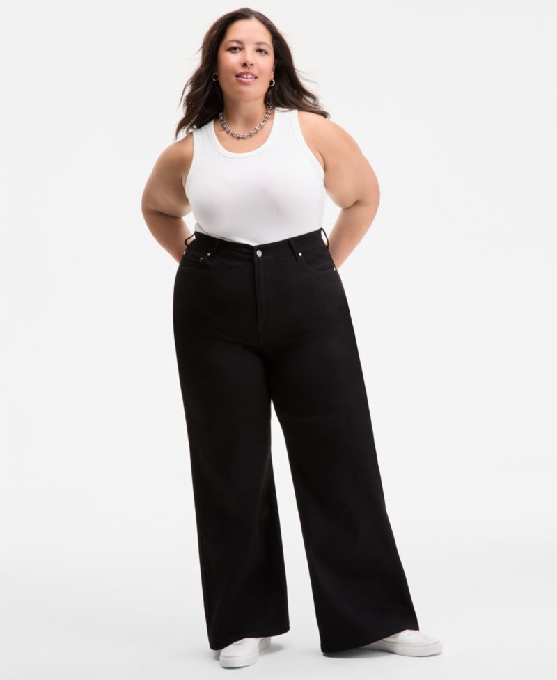 Trendy Plus Size High-Rise Wide-Leg Jeans