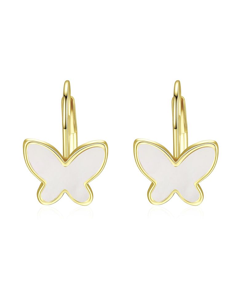 Dainty 14K Gold Plated Mother of Pearl Butterfly Dangle Drop Earrings