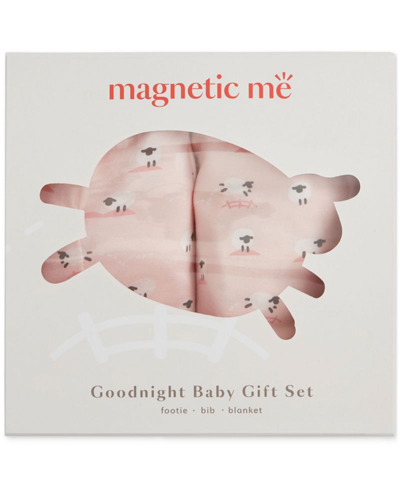 Baby Girls' Magnetic Footie, Magnetic Reversible Bib, and Baby Blanket Gift, 3-Piece Set