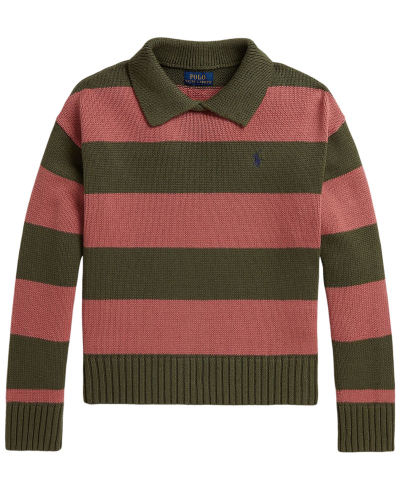 Girls' 7-16 Striped Long-Sleeve Polo Sweater
