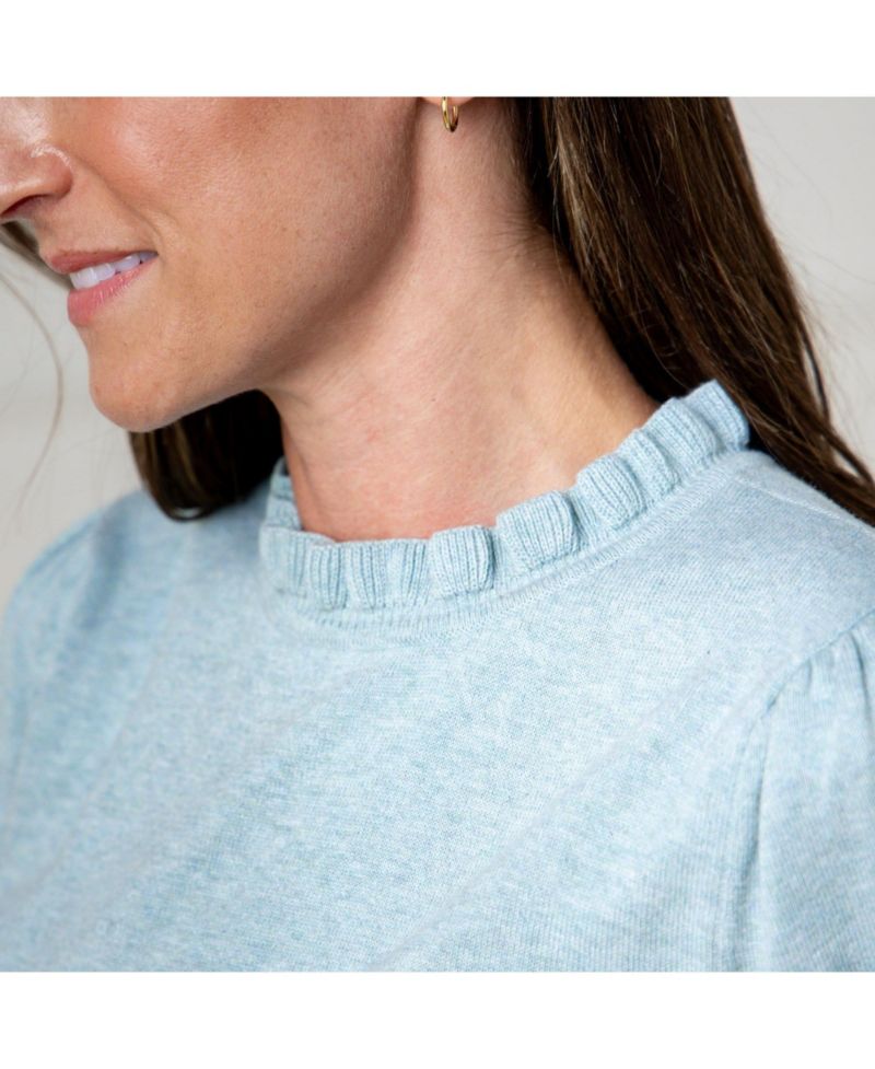 Women's Hope and Henry Organic Puff Sleeve Ruffle Edge Sweater