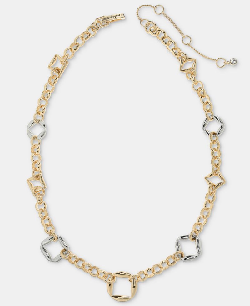 Puffy Geometric Link Collar Necklace, 16" + 3" extender