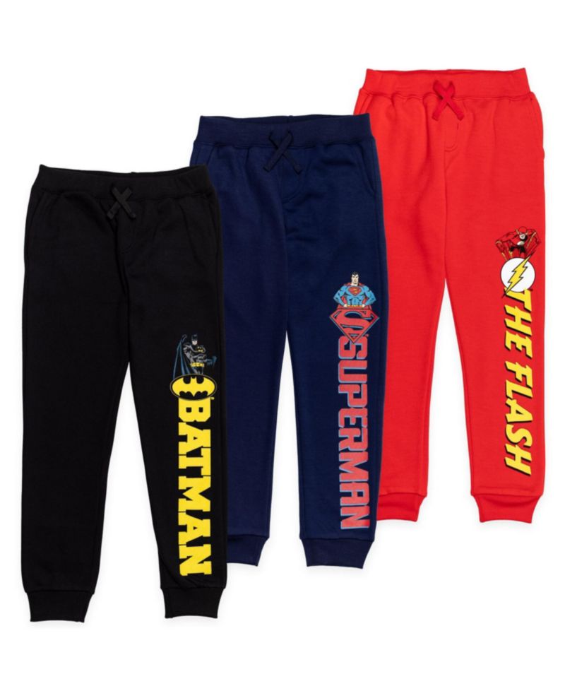 Little Boys Batman Superman Flash 3 Pack Jogger Pants