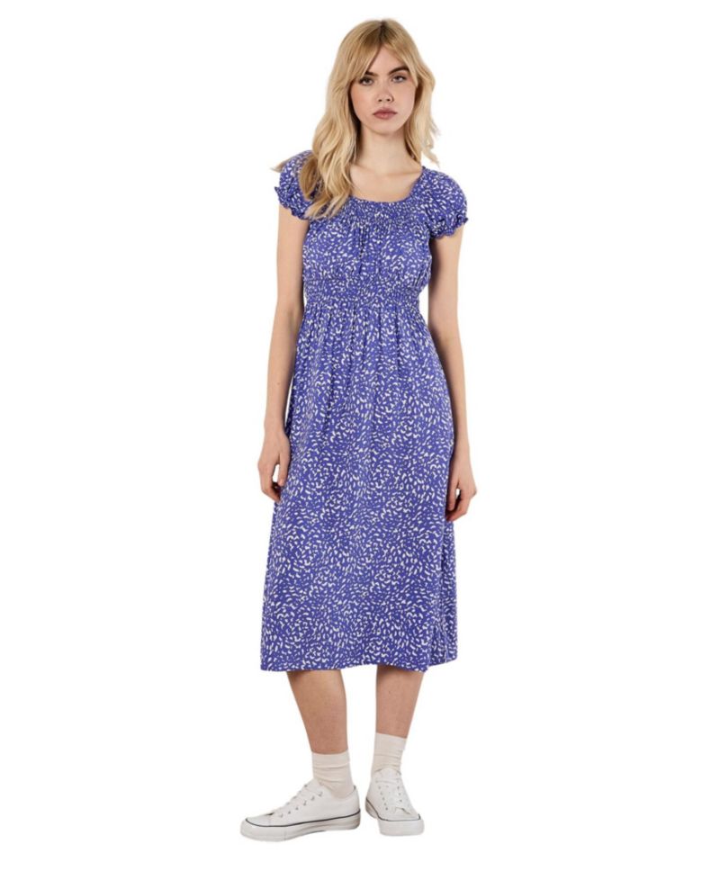Women's Brush-Dot Smocked Square Neck Milkmaid Midi Dress