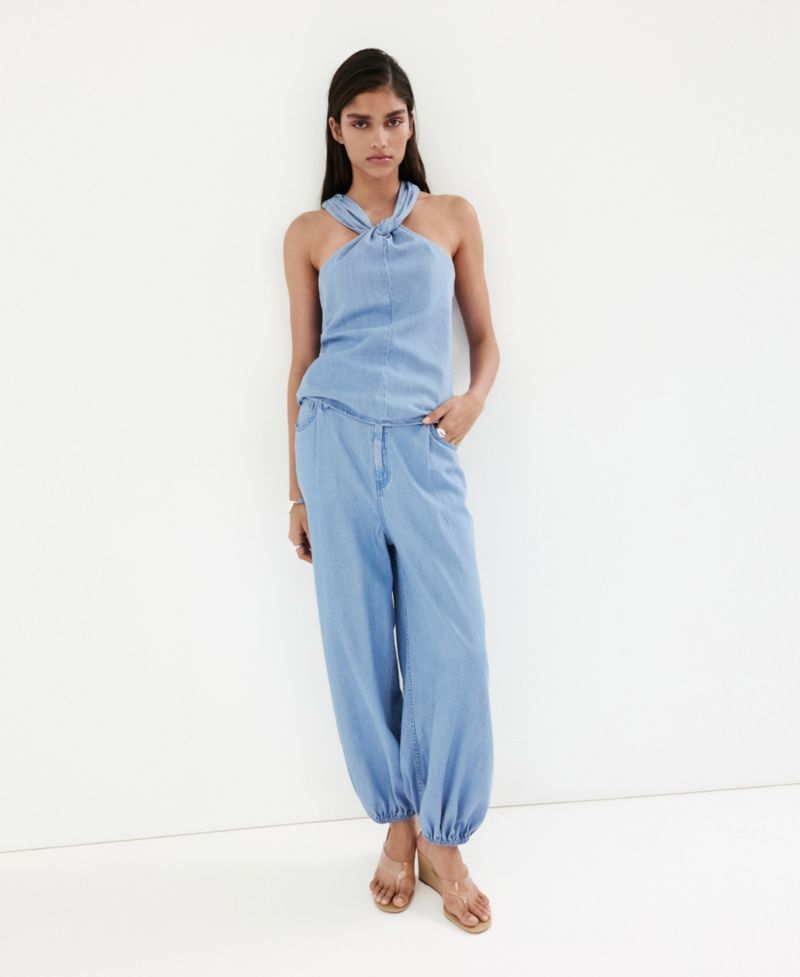 Women's Crossed-Strap Denim Top