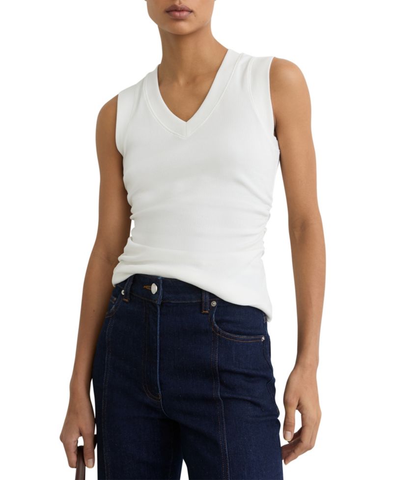 Women's Sandy V-Neck Ruched Ribbed Tank Top