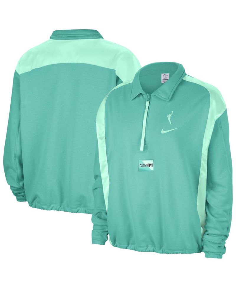 Women's Mint New York Liberty Basketball Fleece Quarter-Zip Performance Pullover