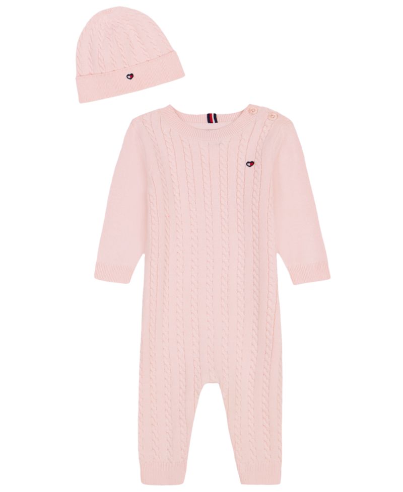 Baby Girls' Crewneck Coverall and Hat, 2-Piece Set