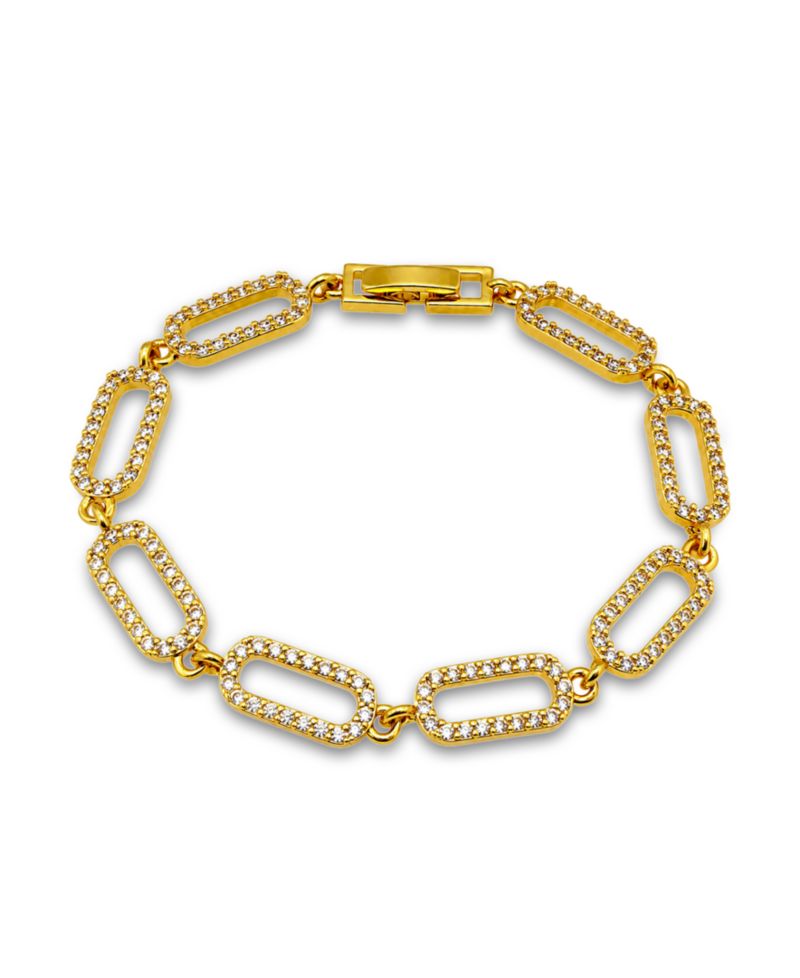 Pave Cubic Zirconia Paperclip Style Chain Link Bracelet