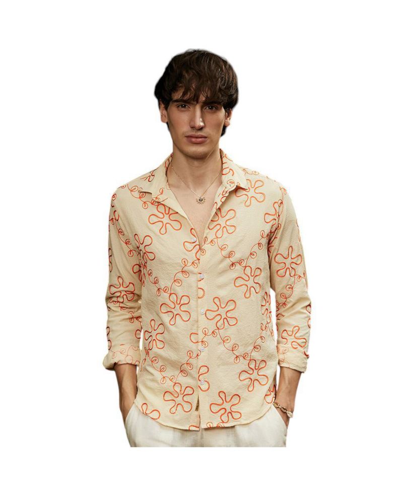 Men's Peach Orange Flora-Weave Shirt