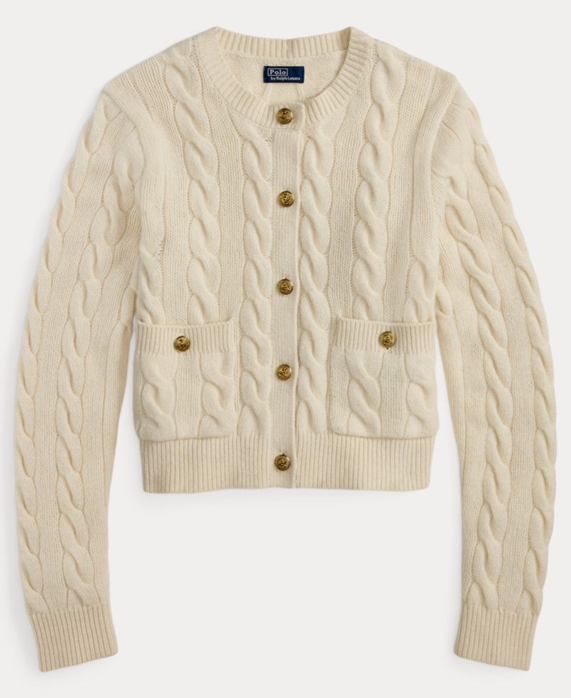 Women's Wool-Cashmere Cable-Knit Cropped Cardigan