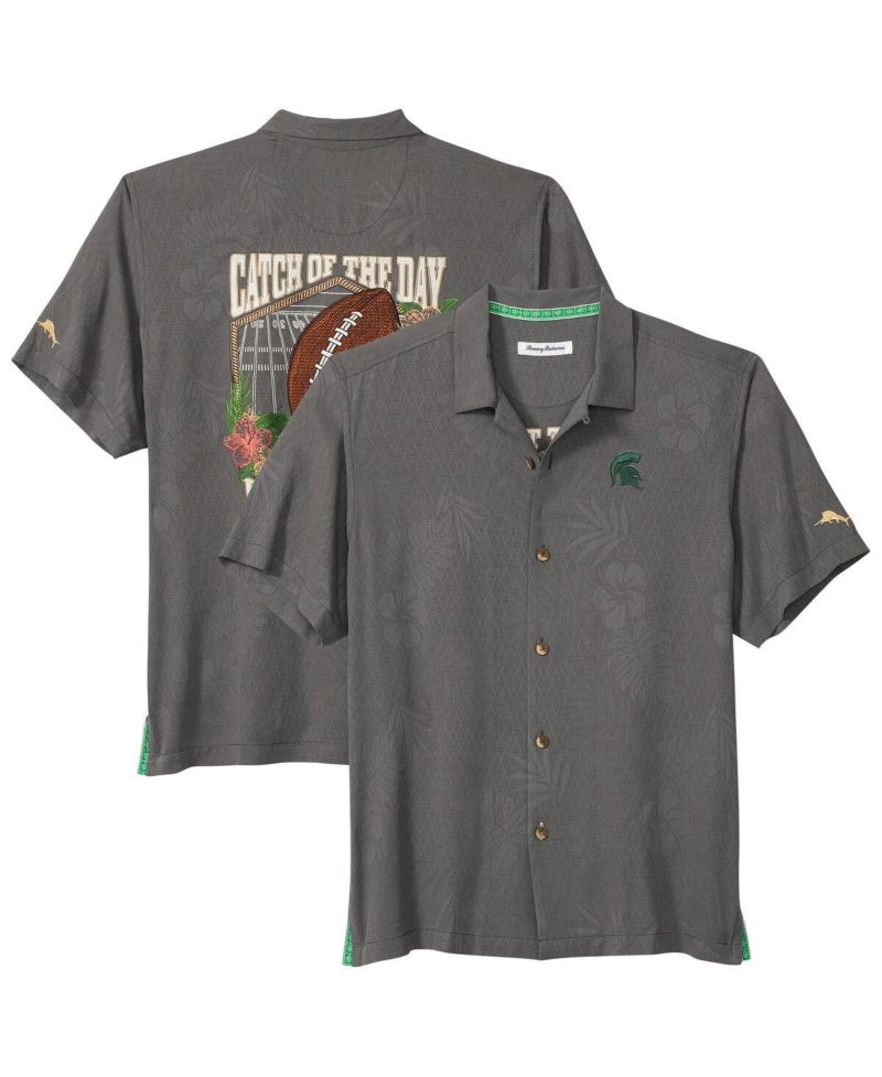 Men's Gray Michigan State Spartans Catch of the Day Camp IslandZone Button-Up T-Shirt