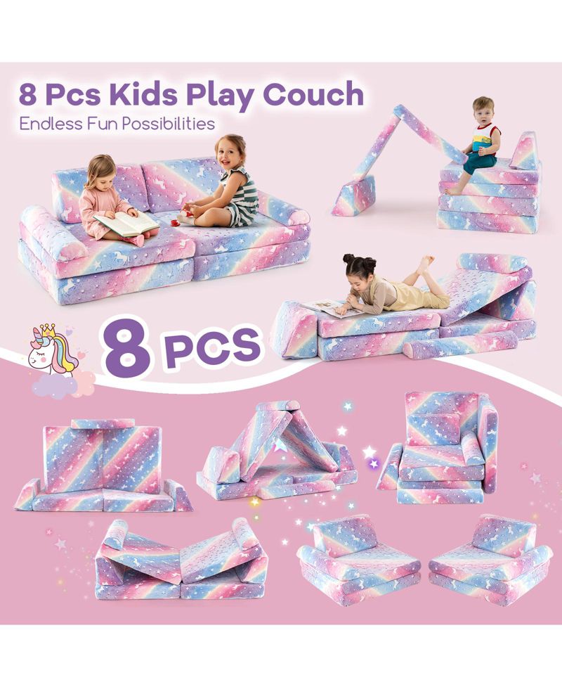 8-Piece Modular Kids Play Couch Glow-in-the-Dark Toddler Sectional