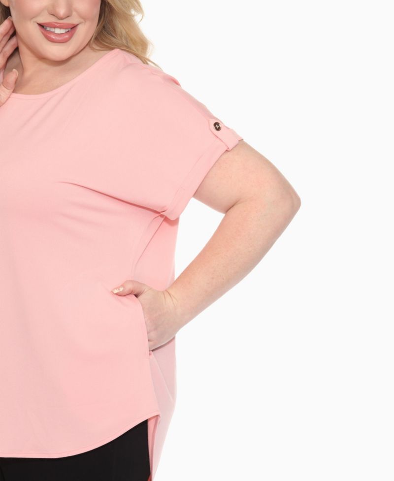 Plus Size Folded Short Sleeve Solid Top