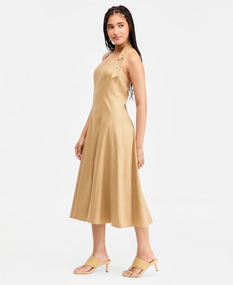 Juniors' Buckle Halter-Strap Midi Dress