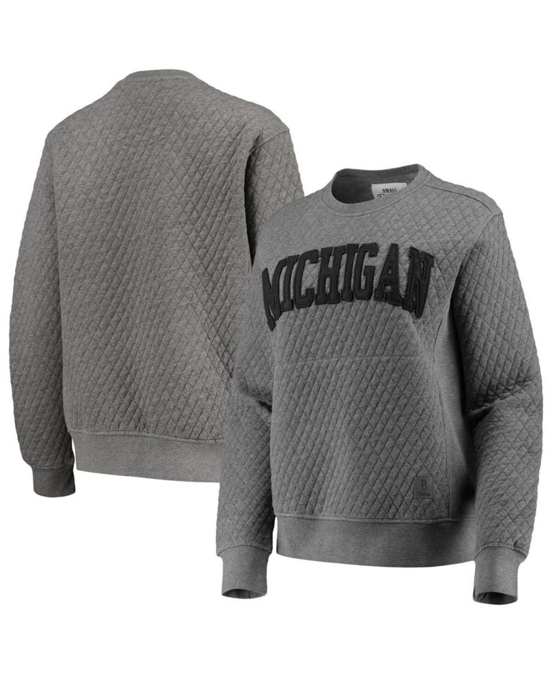 Women's Heather Charcoal Michigan Wolverines Moose Quilted Pullover Sweatshirt
