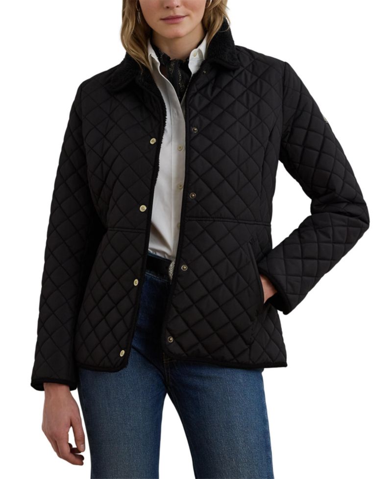 Women's Faux-Sherpa-Collar Quilted Coat, Created for Macy's