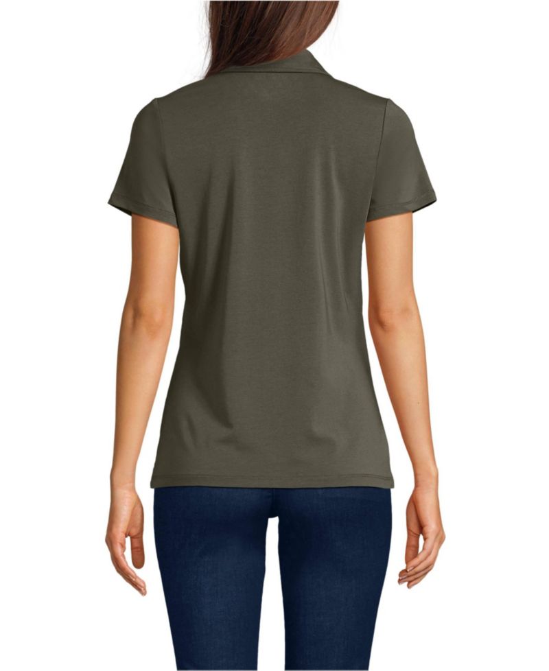 Women's Short Sleeve Lightweight Jersey Pintuck Open Collar Polo Top