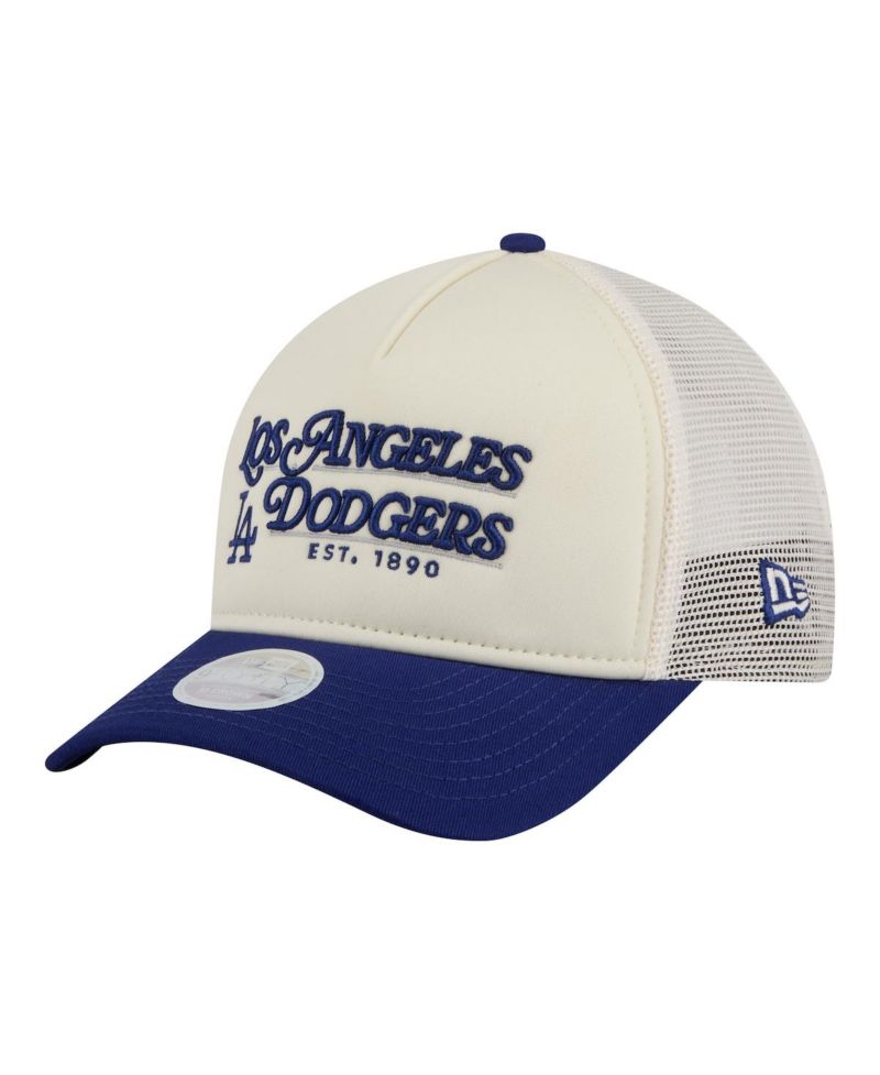 Women's Light Beige/Royal Los Angeles Dodgers Retro 9FORTY M-Crown A-Frame Trucker Adjustable Hat
