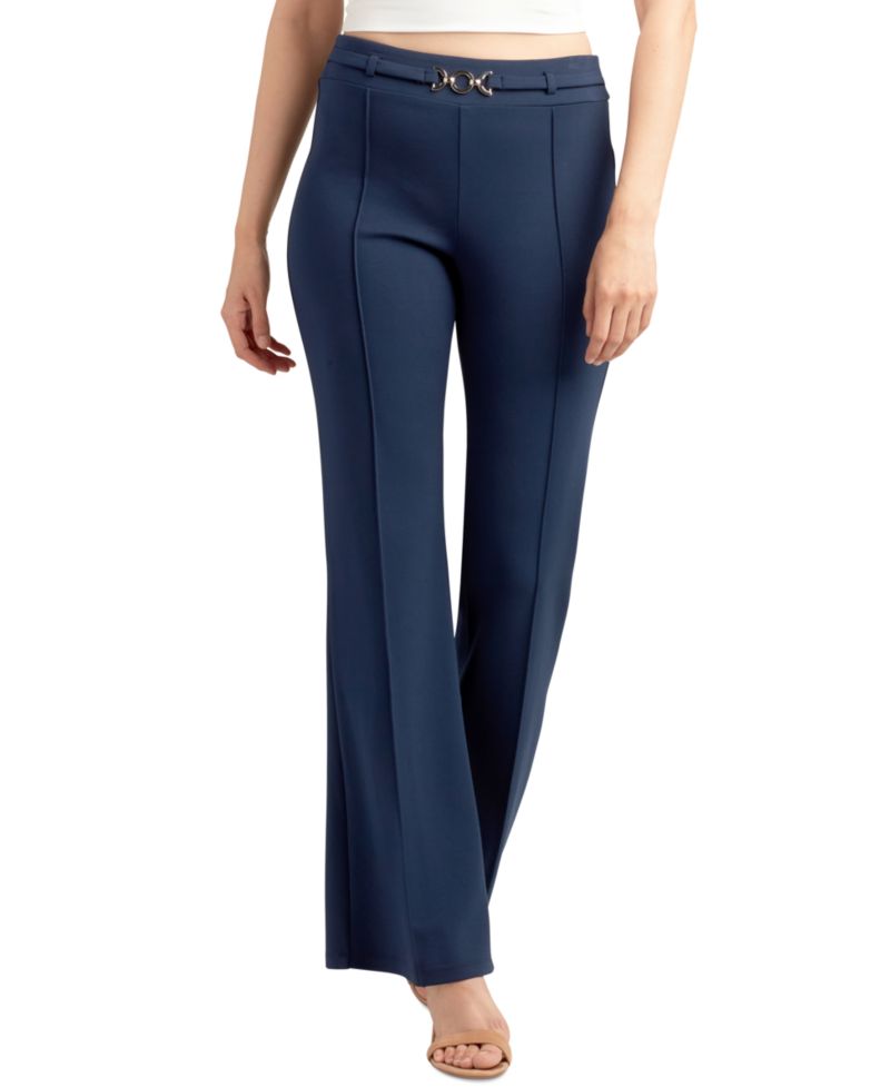 Juniors' Solid Pull-On Belted Pants