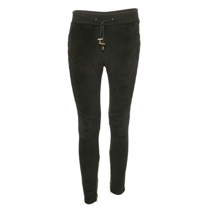 Women's Black Velour Quilted Detail Pants