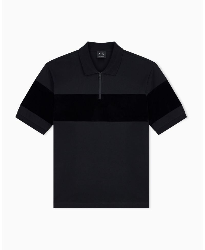 Men's Regular Fit Short Sleeve Mercerized Cotton Colorblock Zip Polo Shirt