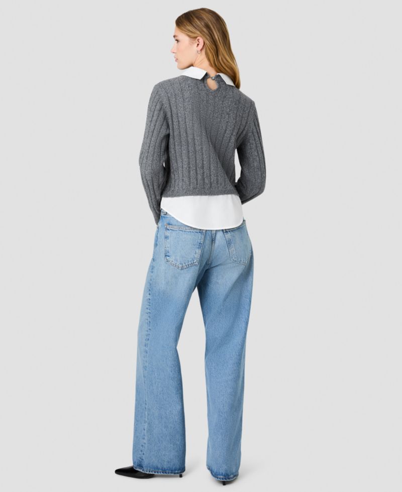 Women's Collared Keyhole Long-Sleeve Top