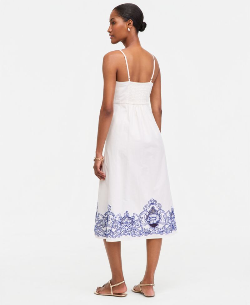 Women's Linen Blend Solid Cutwork Tank Midi Dress