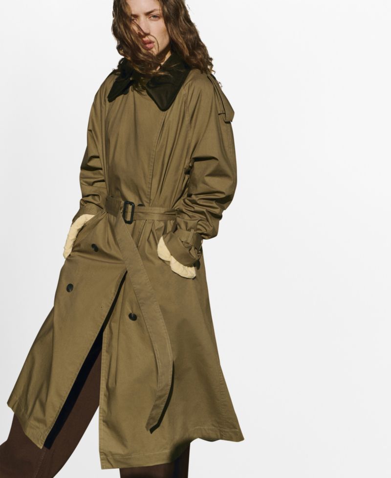 Women's Corduroy Collar Double-Breasted Trench Coat