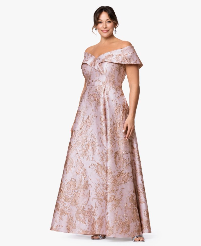 Petite Metallic Brocade Off-the-Shoulder Gown