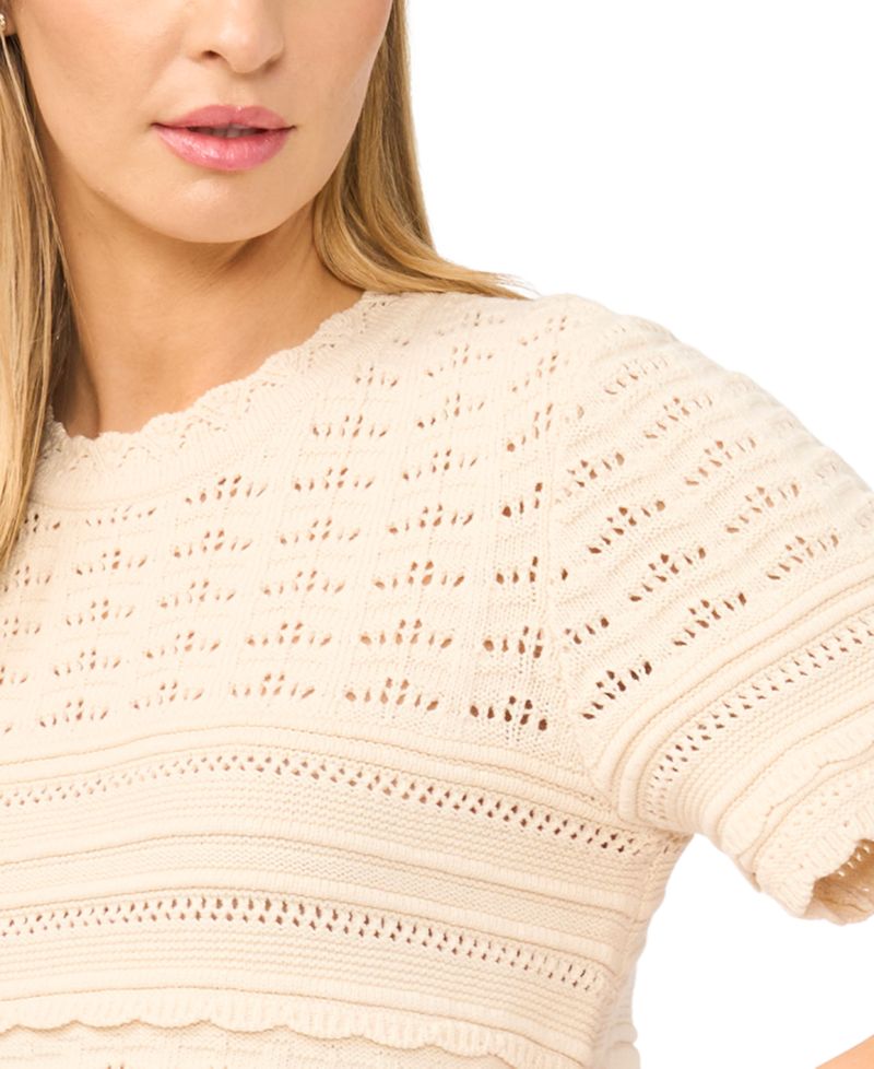 Women's Multi-Stitch Pointelle Short-Sleeve Sweater
