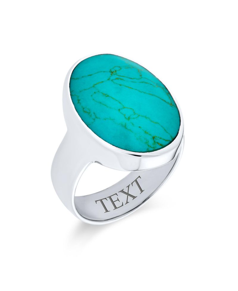Large Oval Cabochon Stabilized Blue Turquoise Bezel Set Statement Ring Sterling Silver