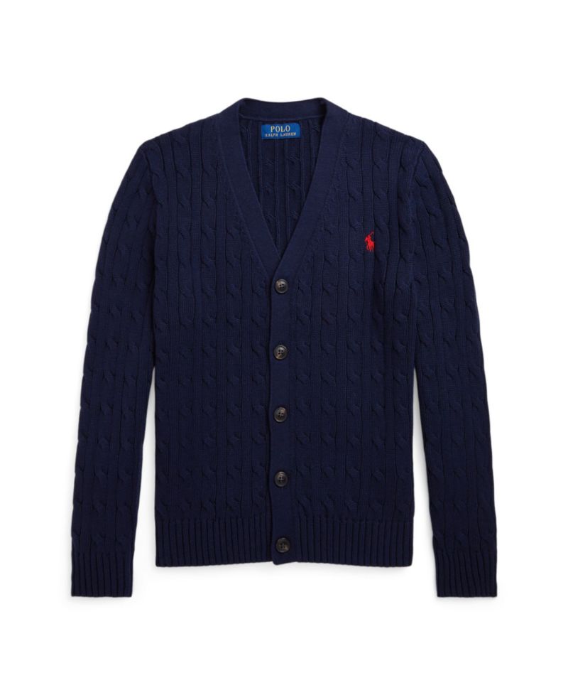 Big Boys Cable-Knit Cotton V-Neck Cardigan Sweater