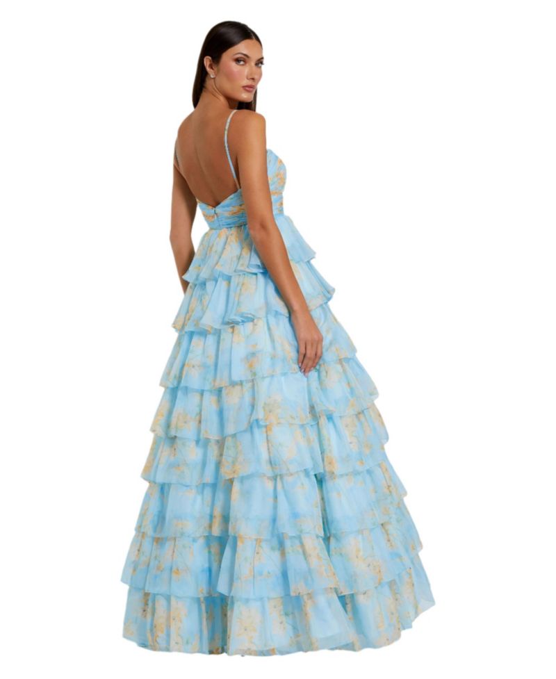 Women's Floral Cut Out Ruffle Tiered Gown