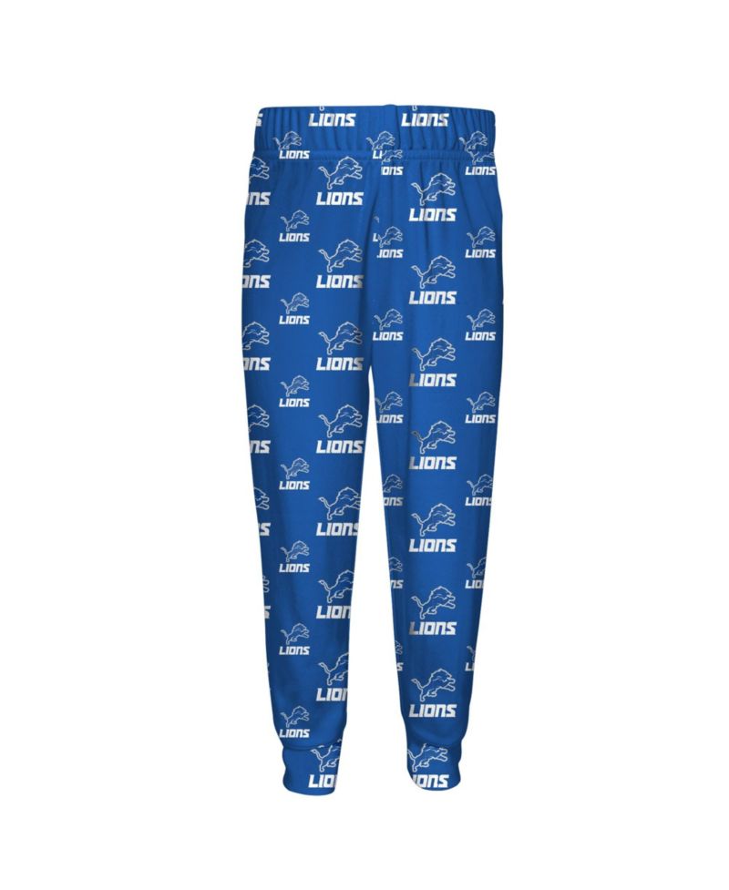 Big Boys and Girls Blue Detroit Lions All-Over-Print Long Sleeve T-Shirt and Pants Sleep Set