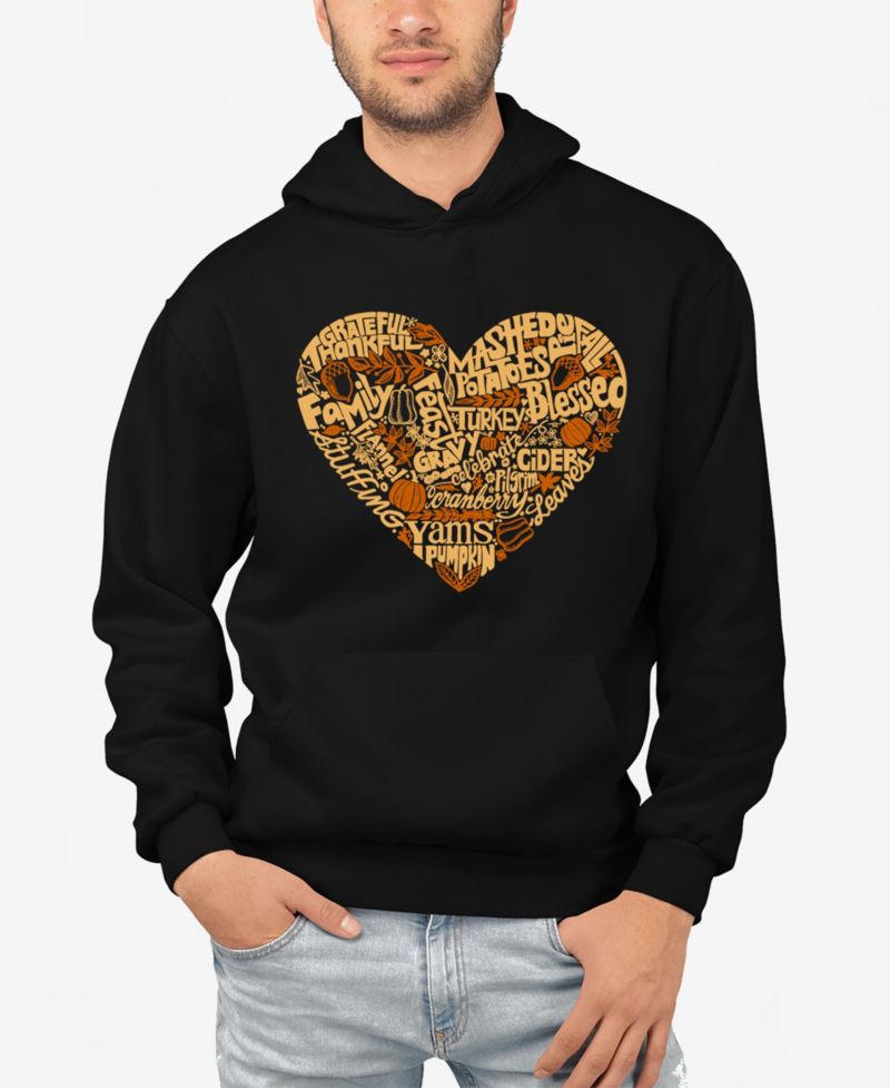 Men's Thanksgiving Heart Word Art Hooded Sweatshirt