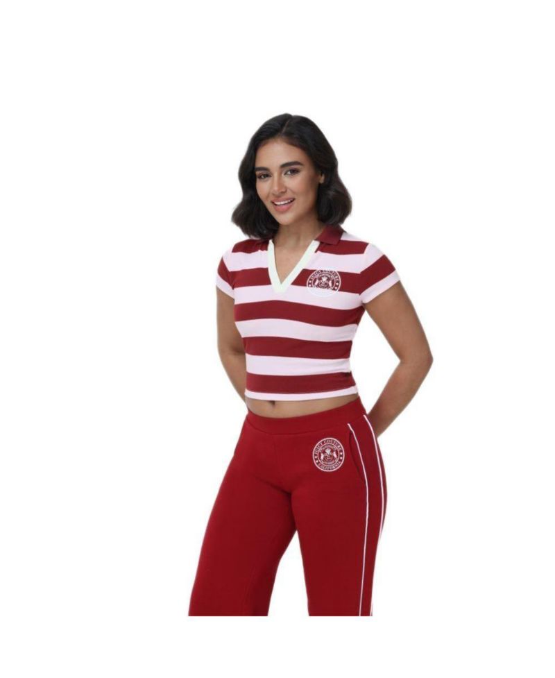 Women's Cropped Stripe Polo Top