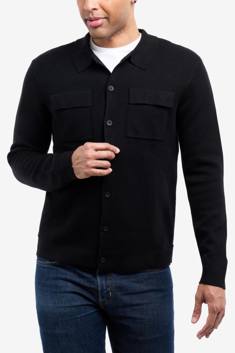 Men's Long Sleeve Sweater With Full Buttoned Two Patch Pockets