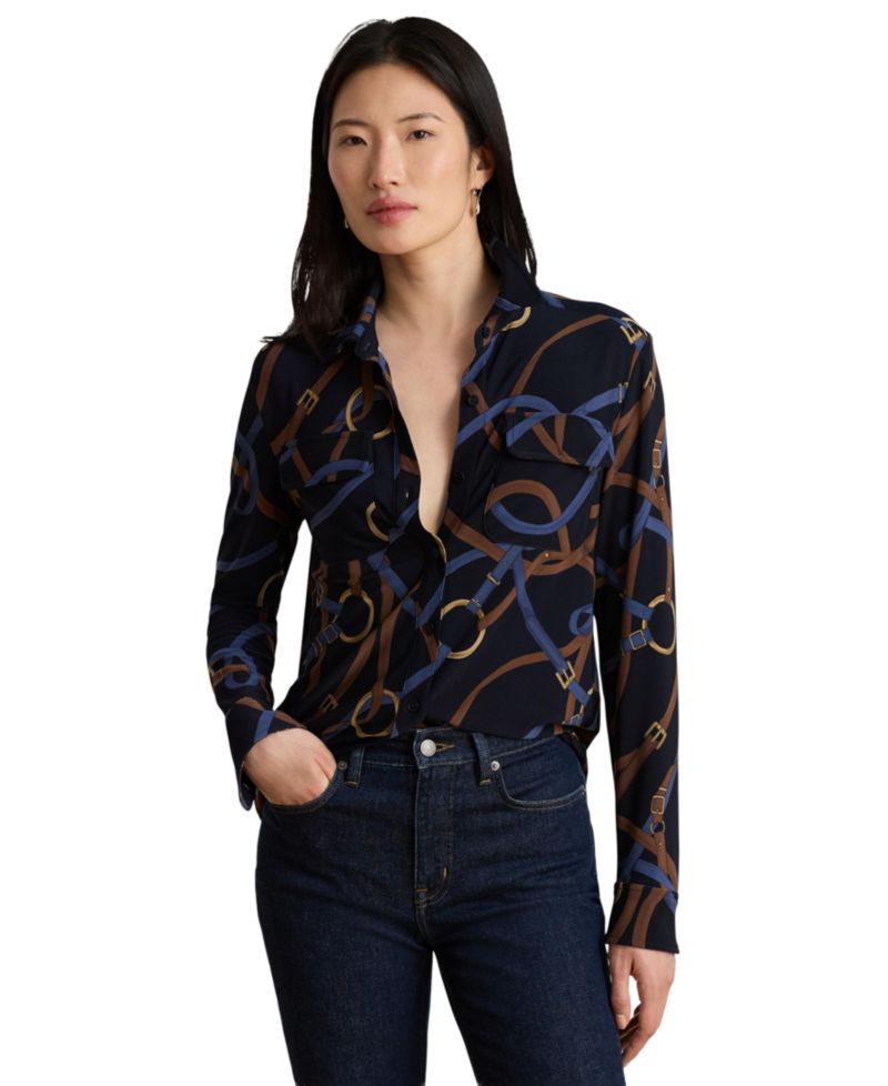 Women's Belting-Print Stretch Jersey Shirt