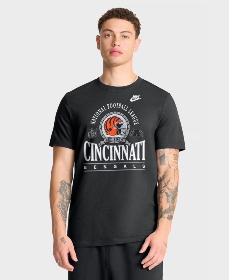 Men's Black Cincinnati Bengals Rewind Team Spirit Essential Cotton T-Shirt