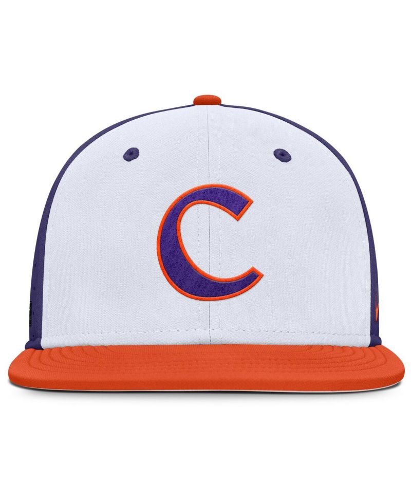 Men's White/Purple Clemson Tigers On-Field Dugout True Performance Fitted Hat